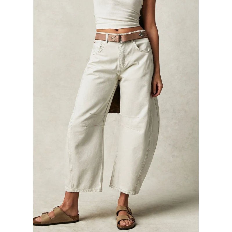New White High Waist Patchwork Denim Crop Pants