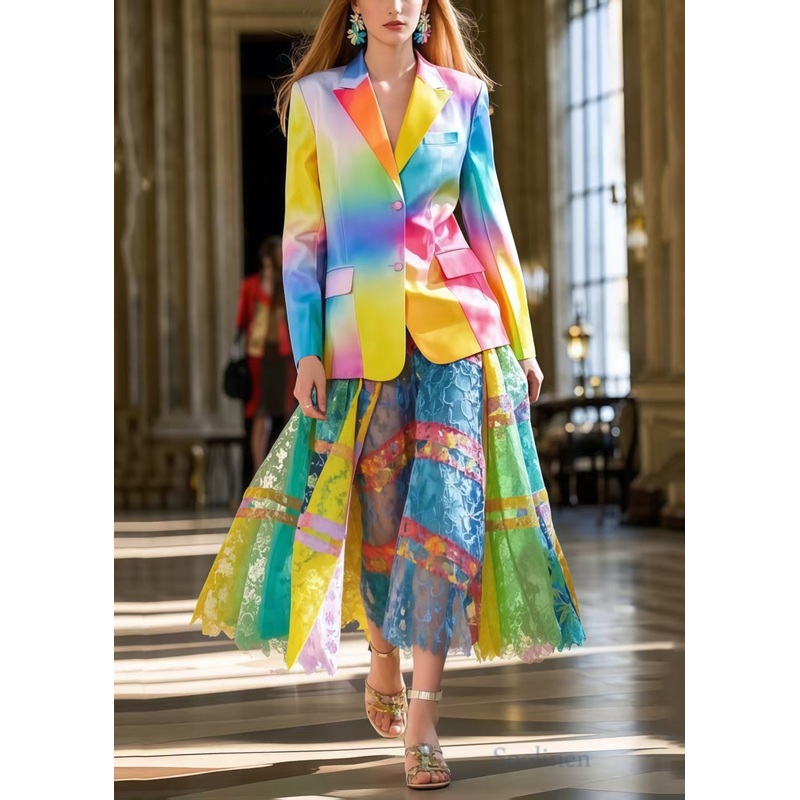 Organic Rainbow Hollow Out Exra Large Hem Lace Skirts Summer