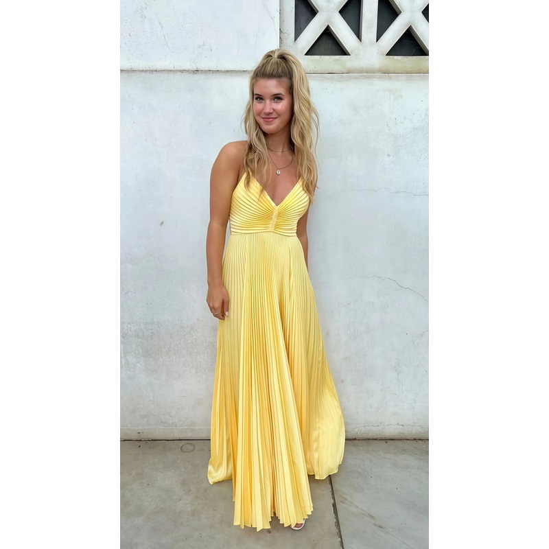 Spaghetti Straps V Neck Pleated A Line Senior Prom Dresses J5691