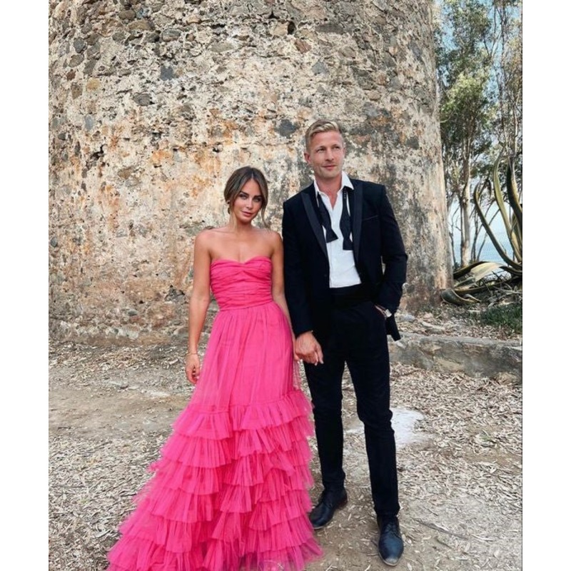 Strapless A Line Long Prom Dress Layered Evening Dresses J4488