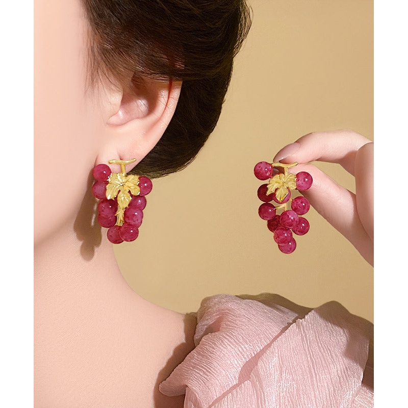 Style Purple Copper Alloy Grape Beads Drop Earrings