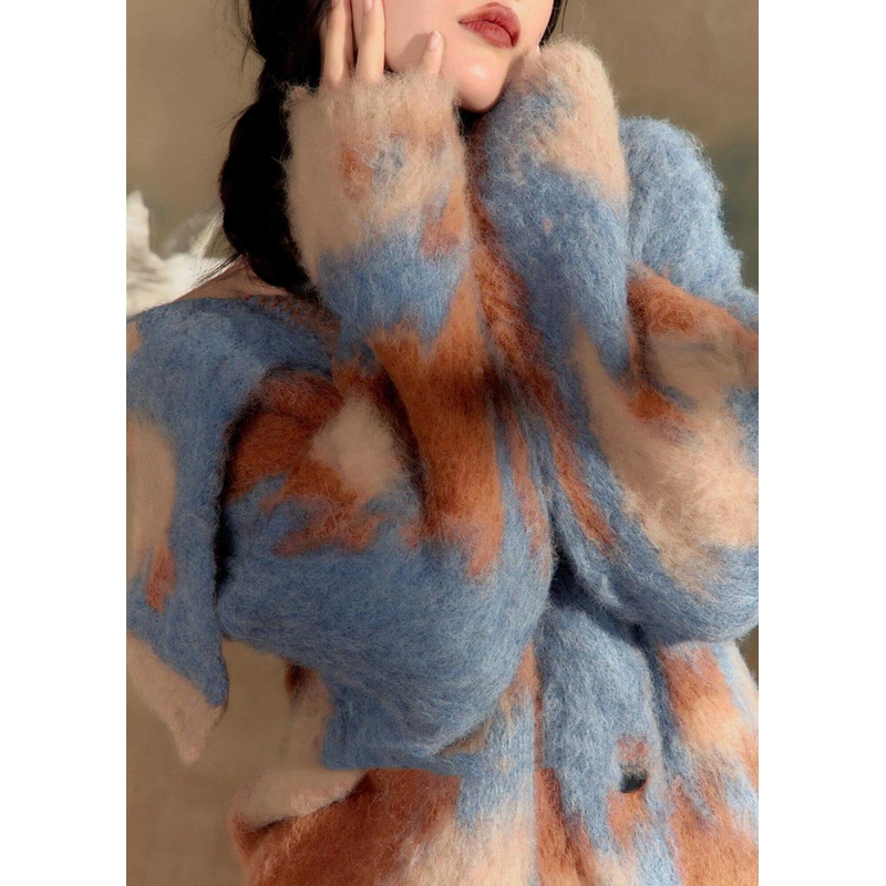 Unique Blue Asymmetrical Cozy Thick Cotton Knit Sweaters Spring