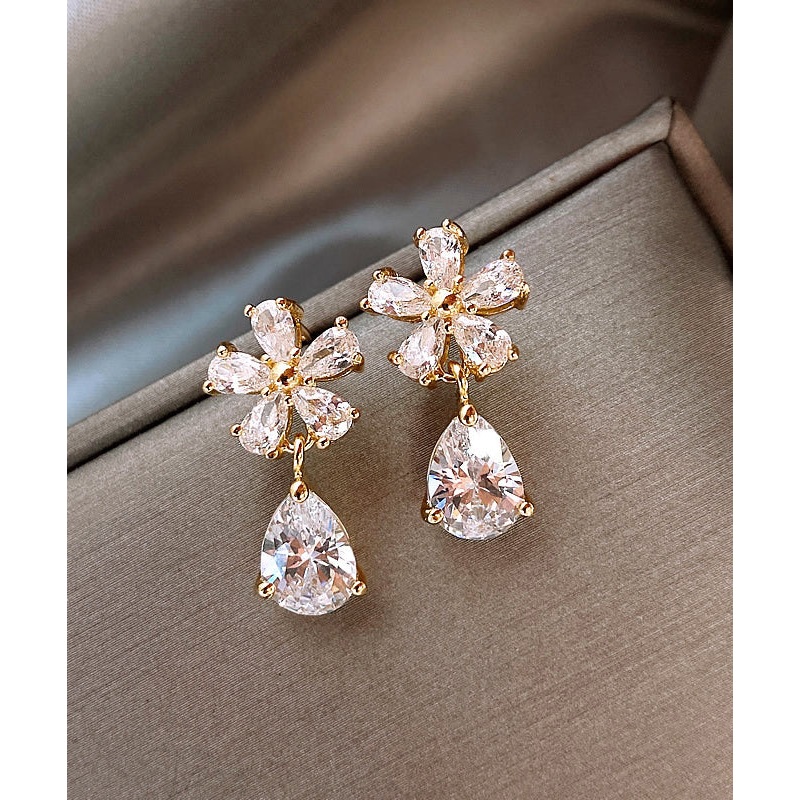 Vogue Copper Overgild Zircon Floral Water Drop Drop Earrings