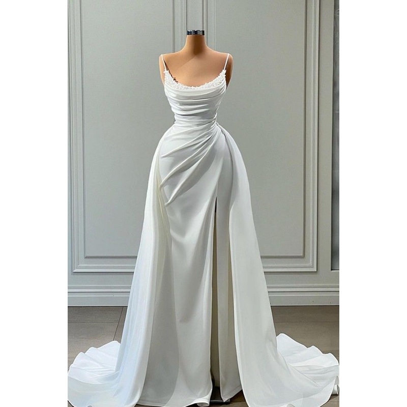 White Sheath Wedding Dress With Slit J3328