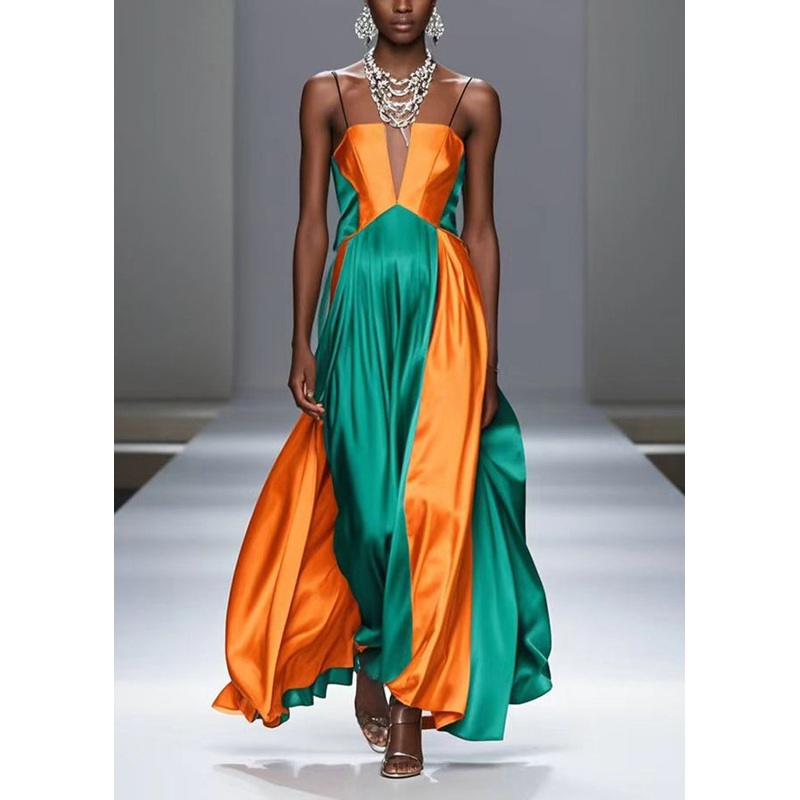 Yellow Patchwork Silk Spaghetti Strap Dress Exra Large Hem Summer