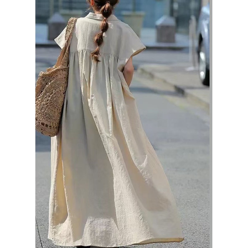 Bohemian Beige Oversized Cotton Shirt Dress Summer