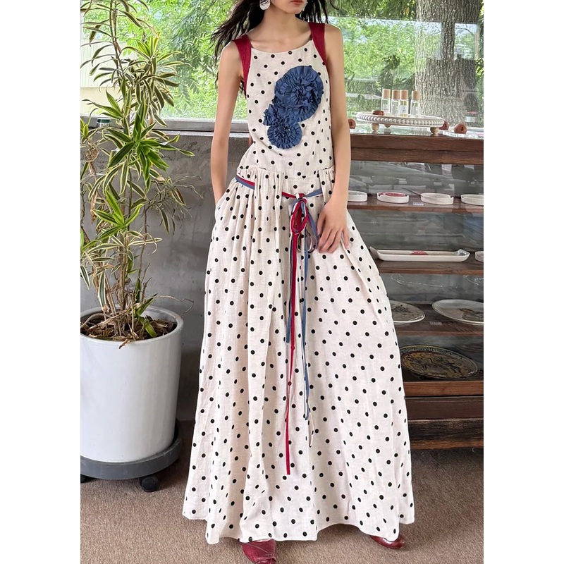 Boutique White Tie Waist Print Cotton Holiday Dress Summer