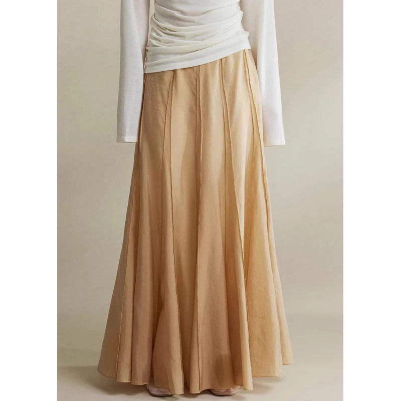 Brown Patchwork Silk Cotton Maxi Skirts High Waist