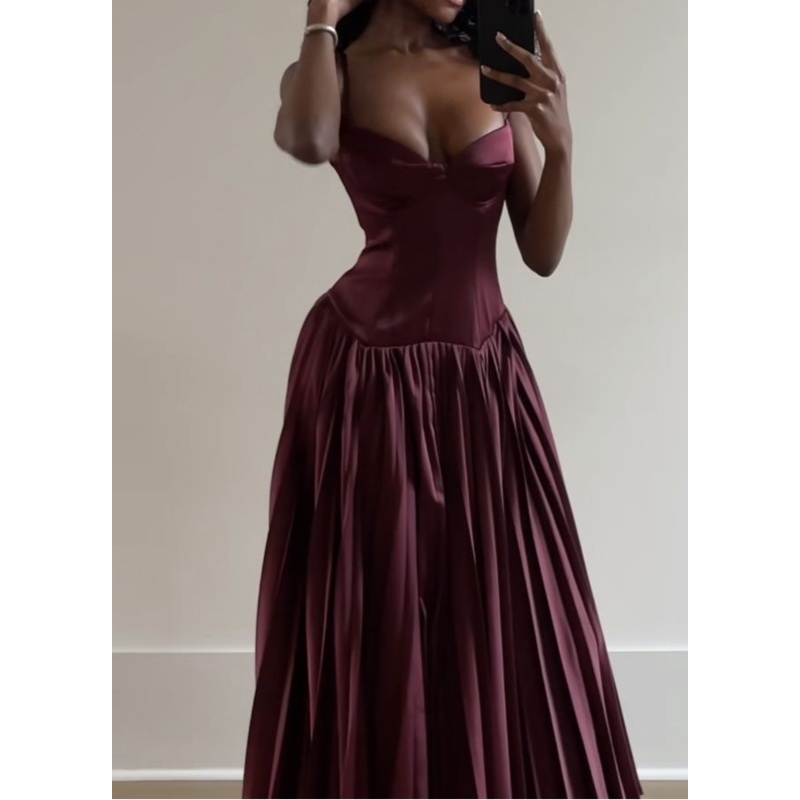 Burgundy A Line Long Satin Prom Dresses Formal Evening Dress J5627