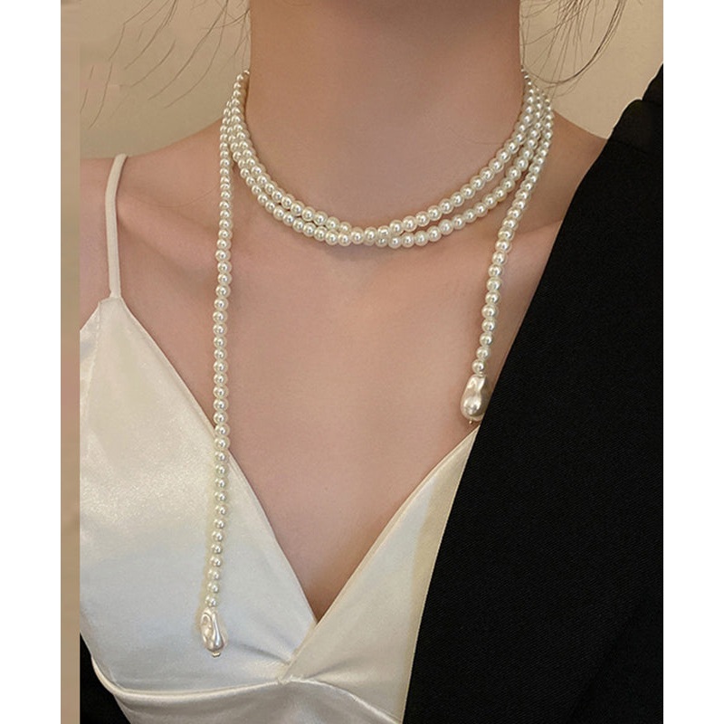 Casual White Alloy Pearl Beading Gratuated Bead Necklace