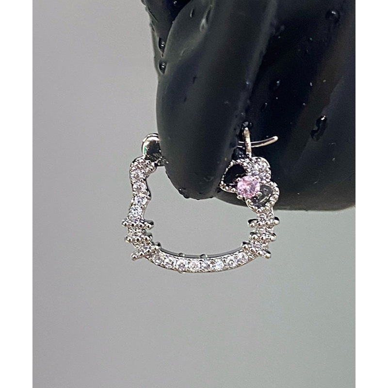 DIY Silk Copper Zircon Gem Stone KT Cat Hoop Earrings