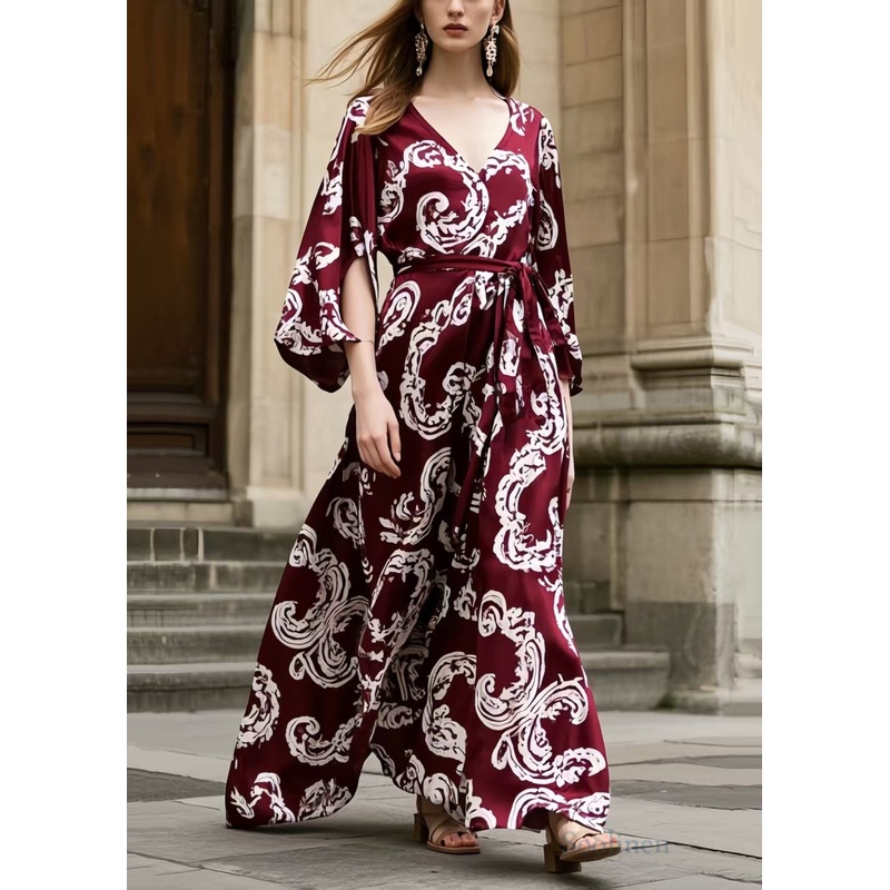 Elegant Mulberry Print Exra Large Hem Chiffon Tunic Dress Summer