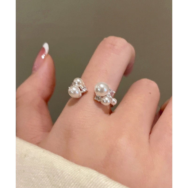 Elegant White Copper Zircon Pearl Open Rings