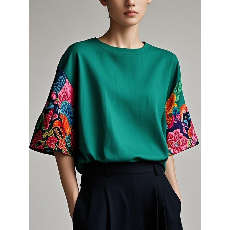 Fitted Green color scheme Patchwork Cotton Tank Summer