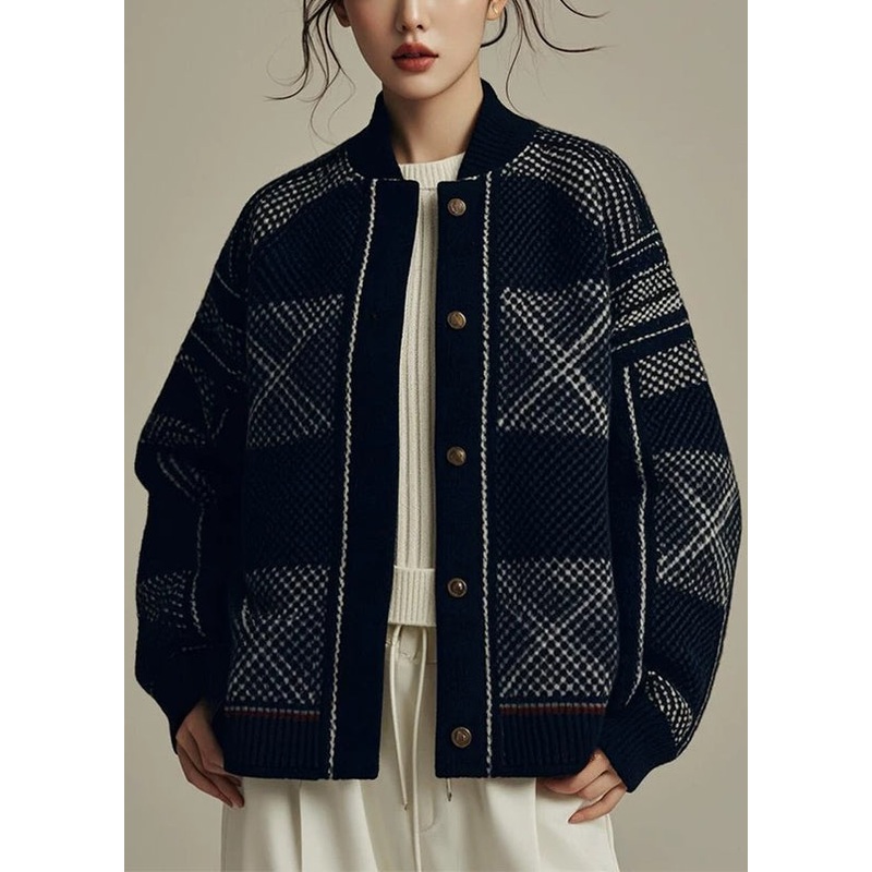 French Black Plaid Button Cotton Coats Spring