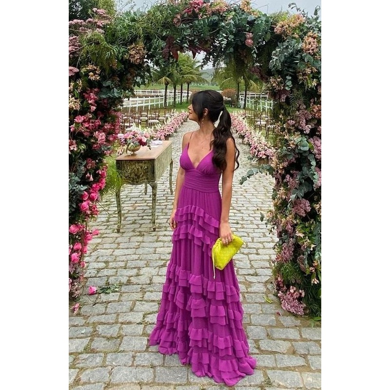 Layered Purple Long Prom Dress Graduation Party Dresses 2180