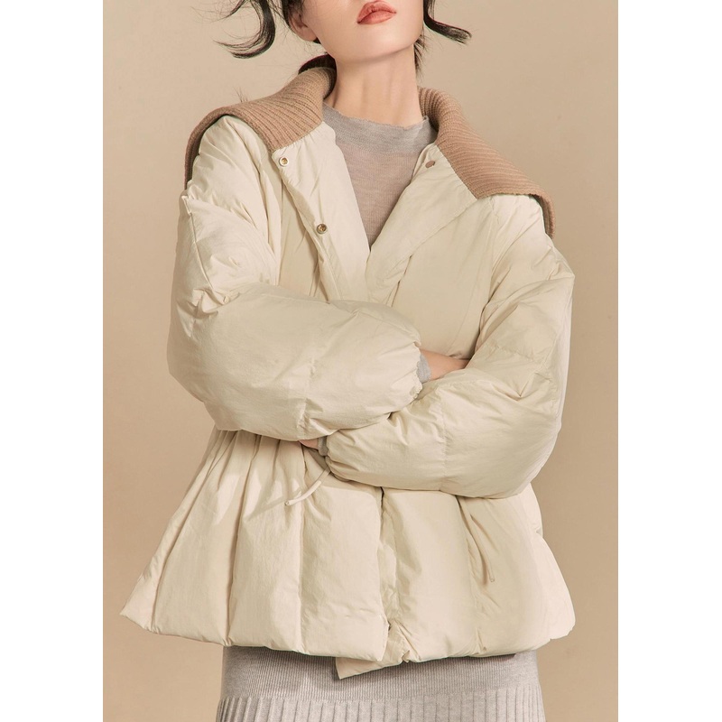 Loose White Button Knit Patchwork Parkas Winter