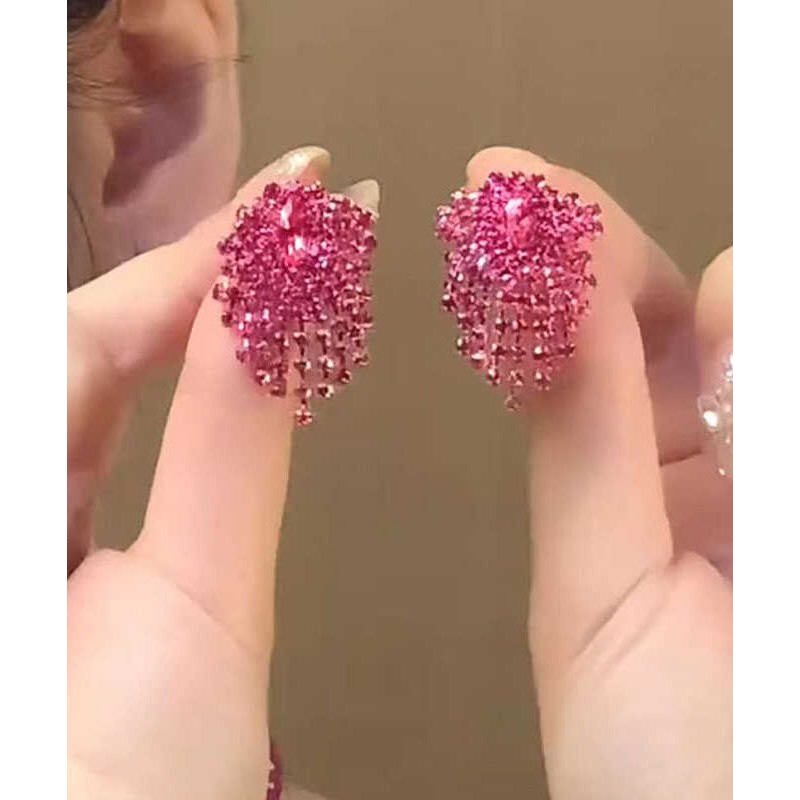 Novelty Purple Alloy Crystal Tassel Stud Earrings