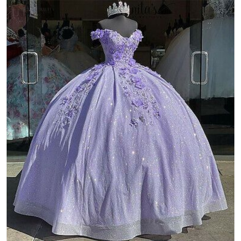 Off The Shoulder Purple Prom Dress Ball Gown Sweet 16 Birthday Party Dress 2148