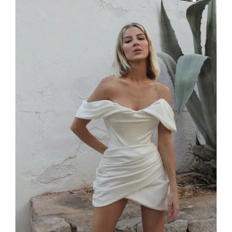 Off The Shoulder White Mini Dresses Wedding Dress Birthday Dress J4022