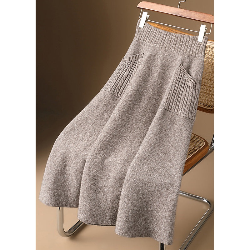 Organic Light Camel Pockets Woolen Knit Skirt Winter