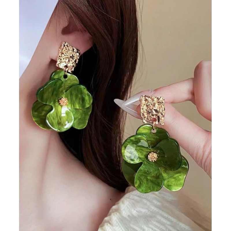 Original Design Green Acrylic Floral Drop Earrings