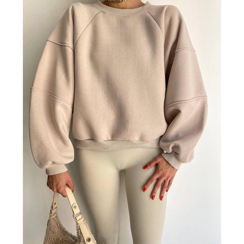 Round Neck Long Sleeve Solid Color Sweatshirt 1894