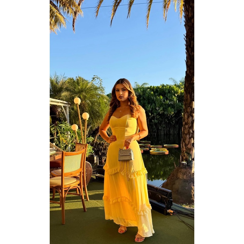 Spaghetti Straps A Line Yellow Wedding Guest Dress J7798