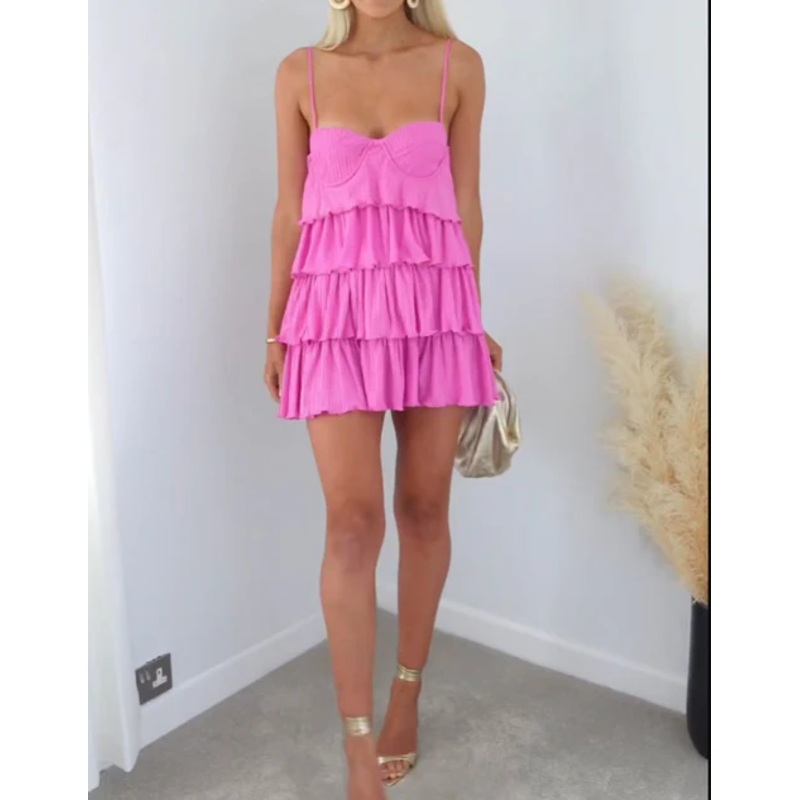 Spaghetti Straps Pink Layer Homecoming Dress Short Party Dress J3912