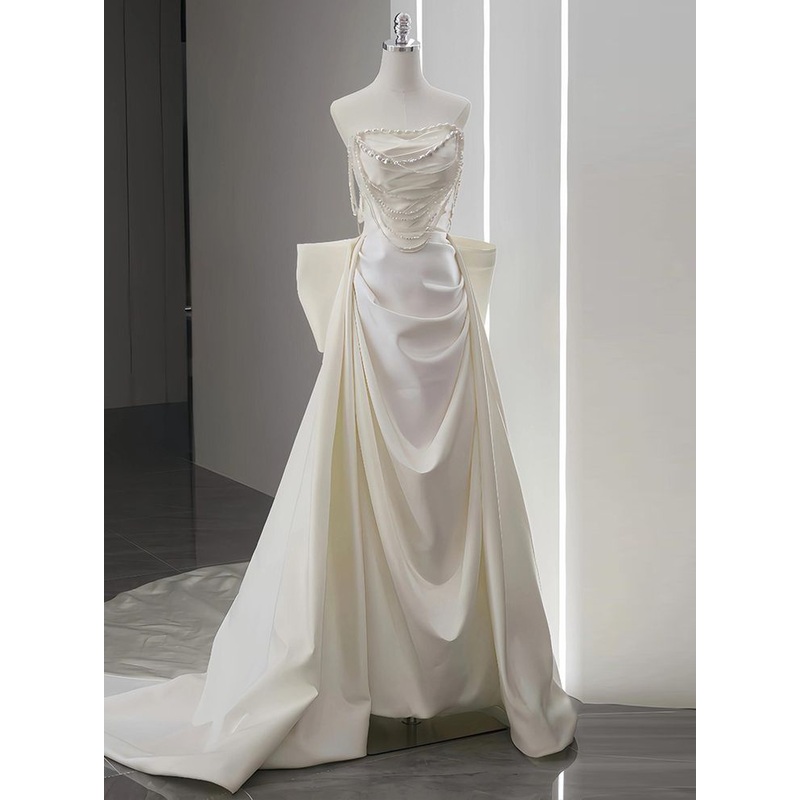 Strapless A Line Ivory Wedding Dress Beading Wedding Gown J5251