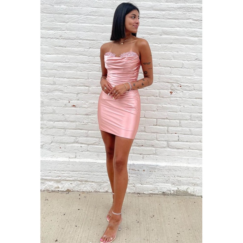 Strapless Pink Bodycon Homecoming Dress J4000
