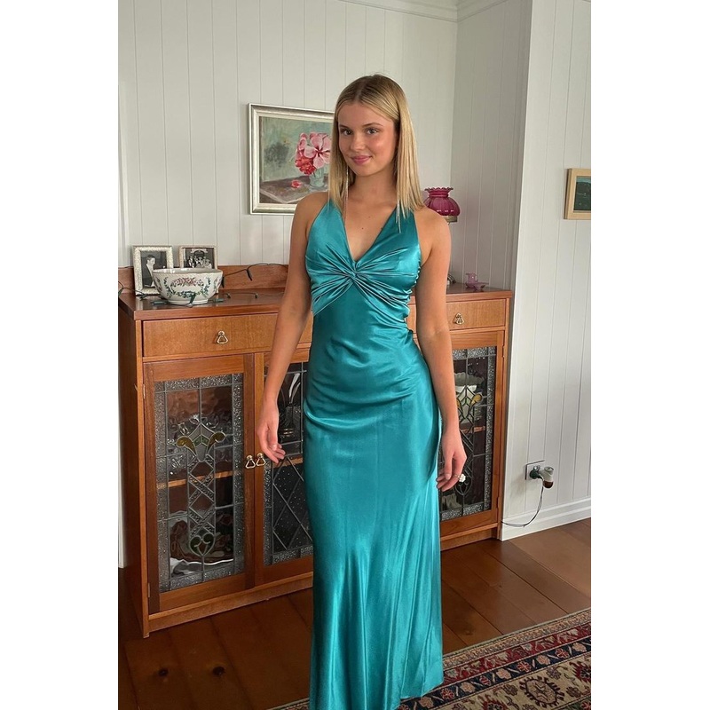 V Neck Mermaid Long Prom Dress Satin Formal Party Dress J5332