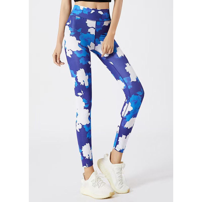 Women Blue Butt Scrunch Capri Gym Shark Leggings