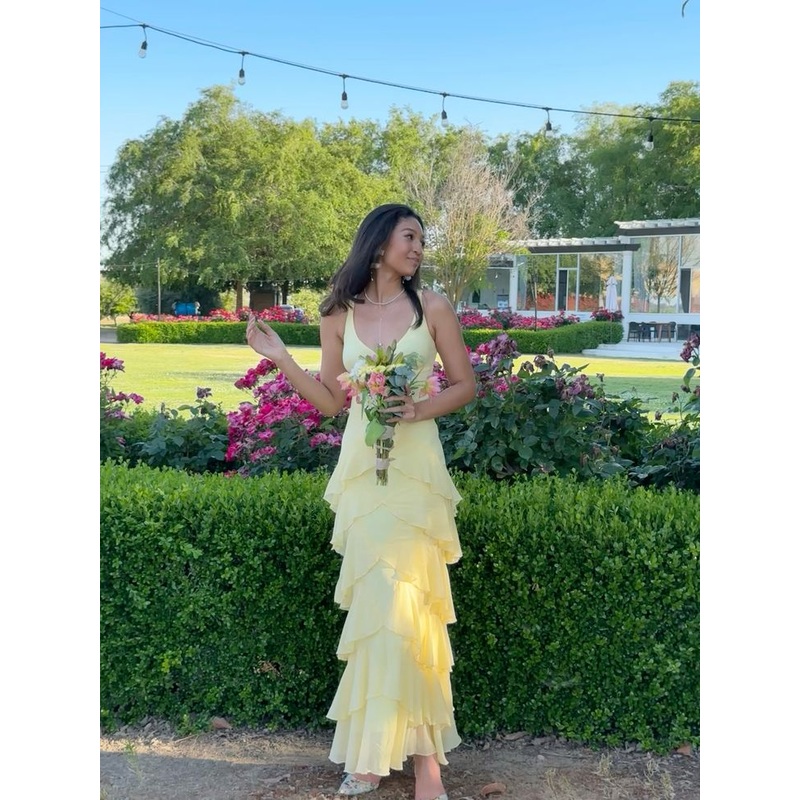 Yellow Tiered Chiffon Prom Dress A Line Formal Dress J5810