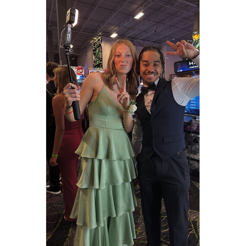 A Line Green Tiered Long Prom Dress Formal Wedding Guest Dress J7873