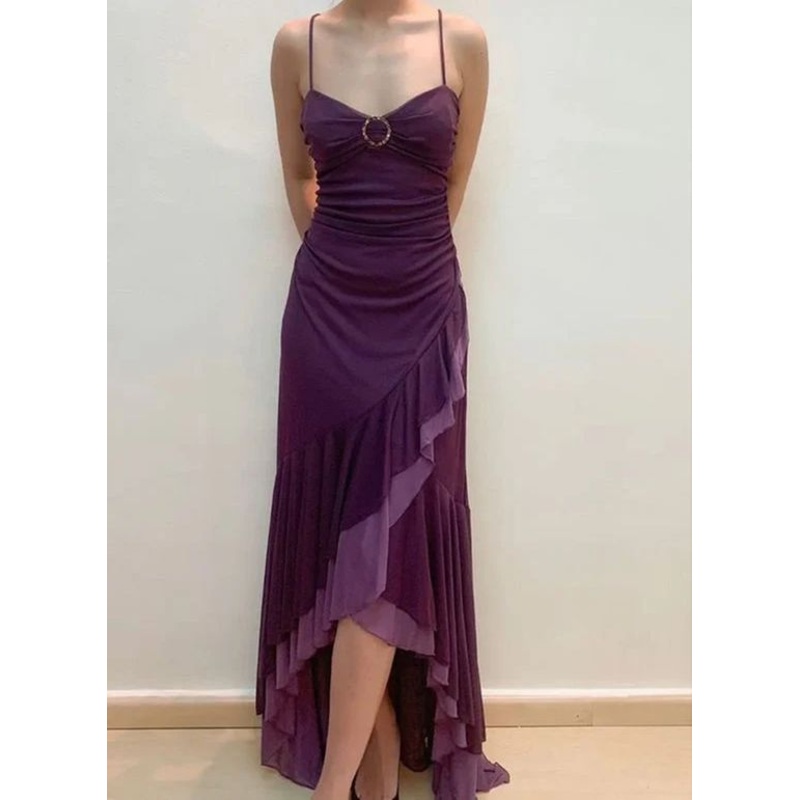 A Line Purple Long Prom Dress Ruffle Evening Gown J4299