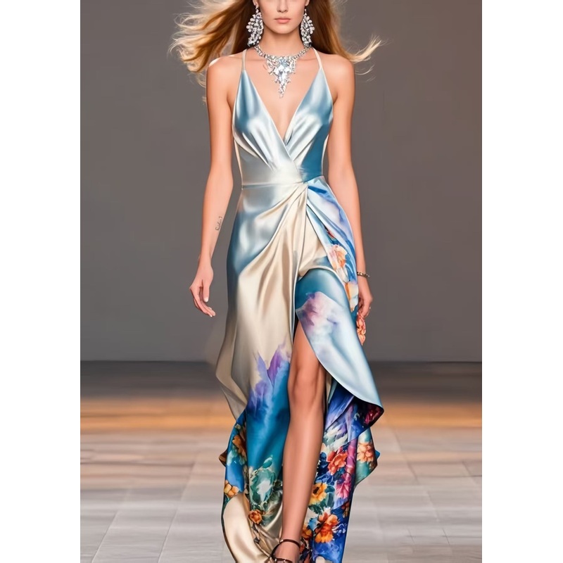 Beautiful Print Asymmetrical Design Backless Vestidos Dress Summer