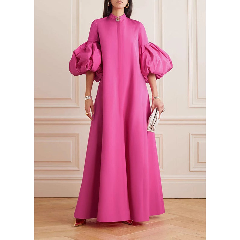 Beautiful Rose Stand Collar Maxi Dress Petal Sleeve