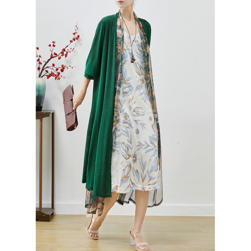 Casual Green Oversized Patchwork Chiffon Loose Coat Spring