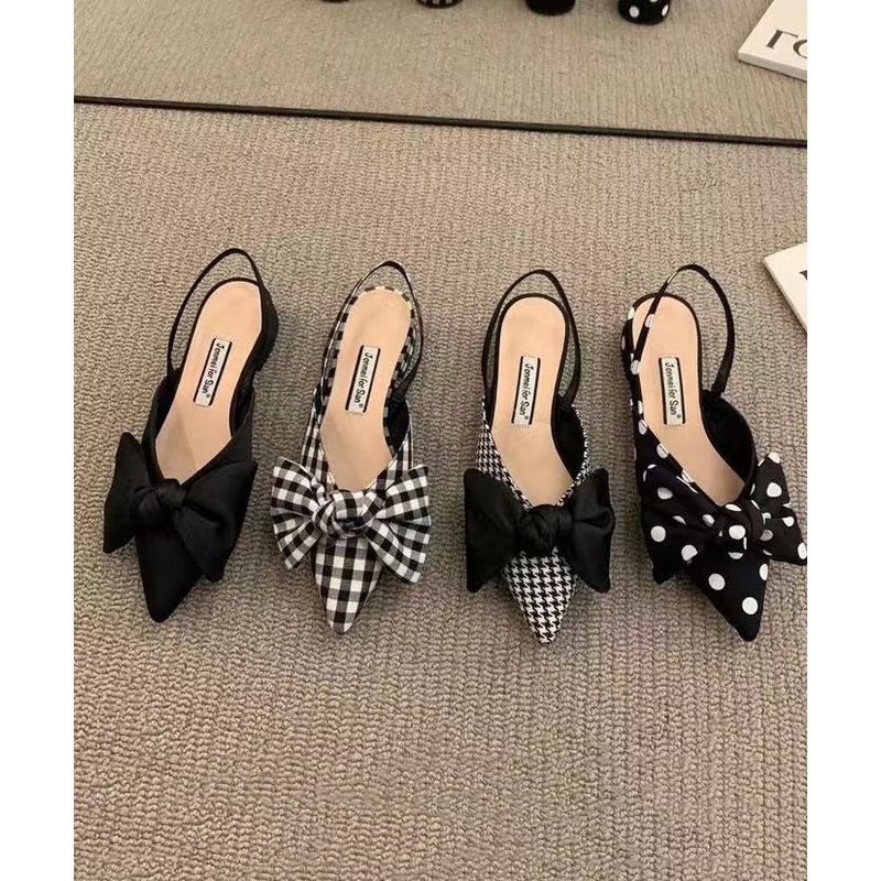 Chic Bow Splicing Big Plaid Chunky Sandals Cotton Fabric