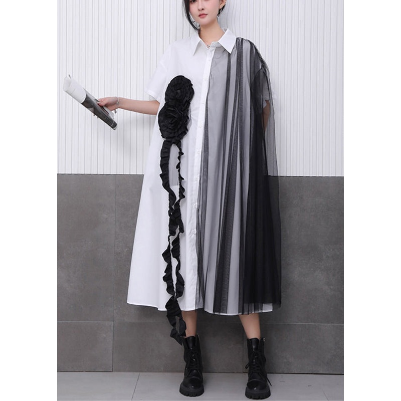 Chic White Tulle Patchwork Maxi Dress Short Sleeve