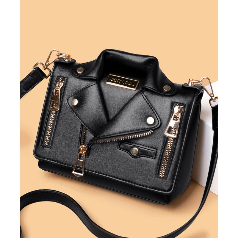 Fashion Black Zippered Faux Leather Messenger Bag