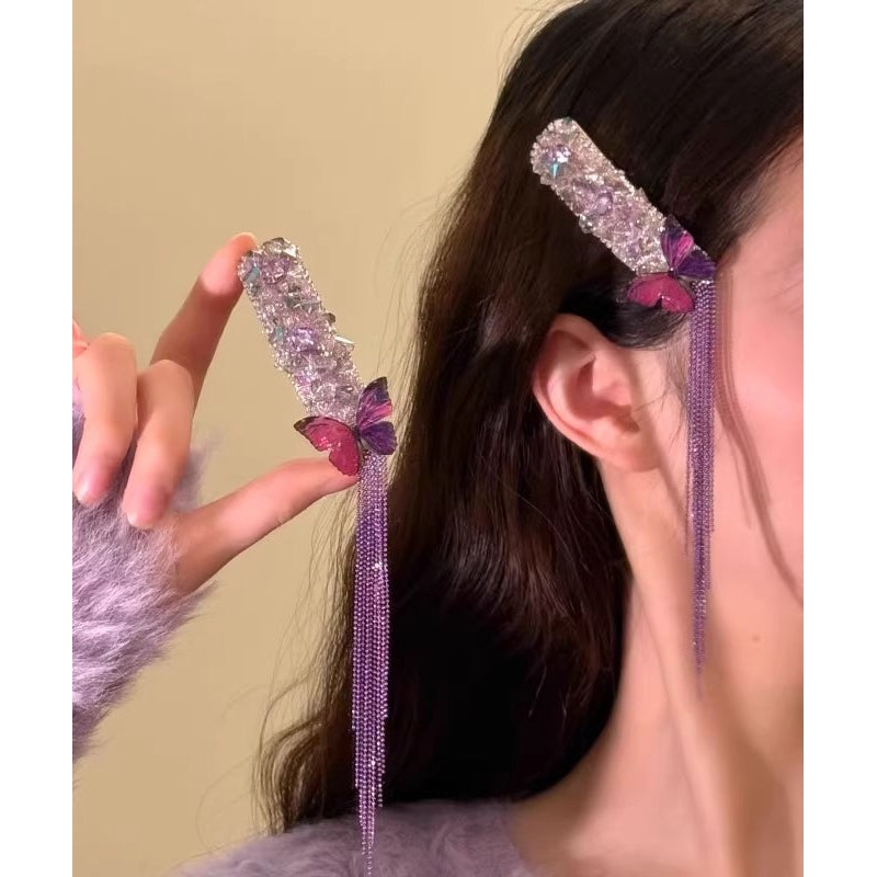Fine Purple Alloy Zircon Butterfly Tasse Hairpin