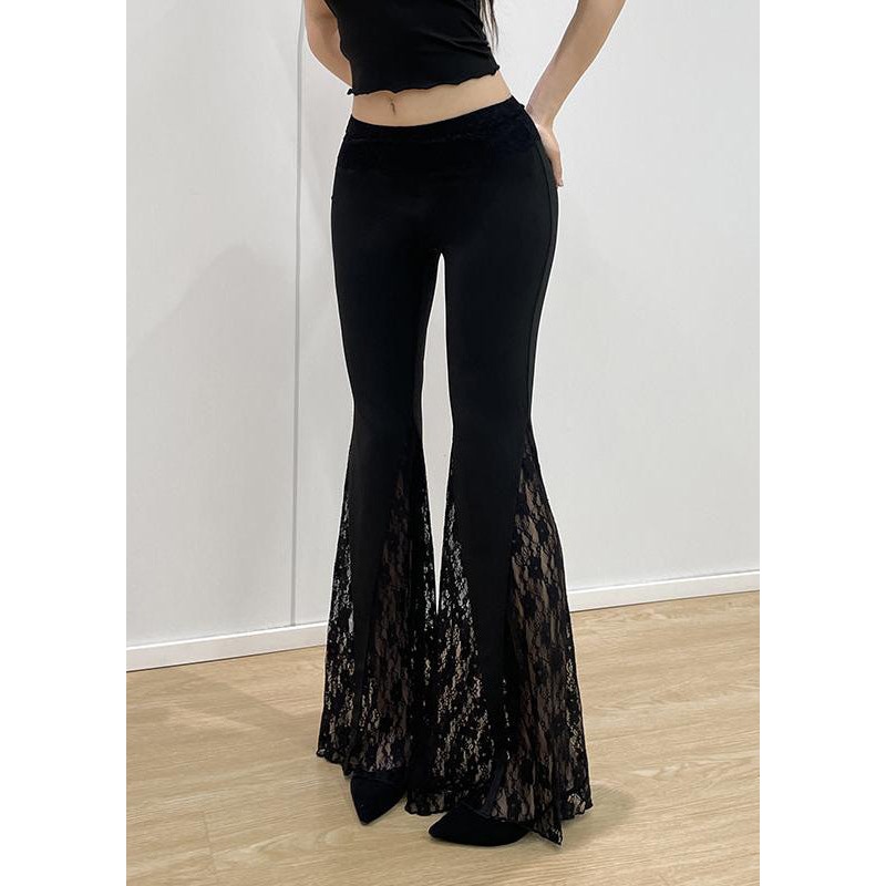 Fitted Black High Waist Lace Patchwork Flared Trousers
