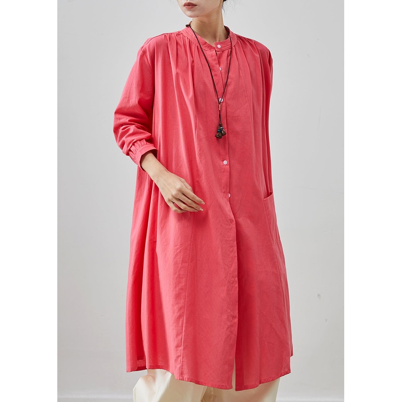 French Pink Oversized Cotton Shirt Dresses Spring
