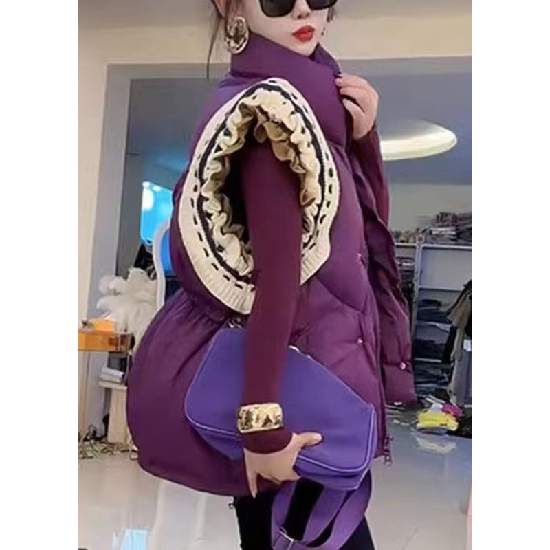 French Purple Ruffled Patchwork Fine Cotton Filled Vest Sleeveless