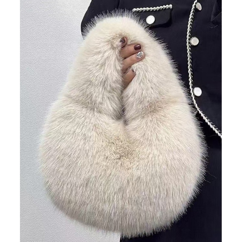 Handmade Khaki Stylish Faux Fur Satchel Handbag