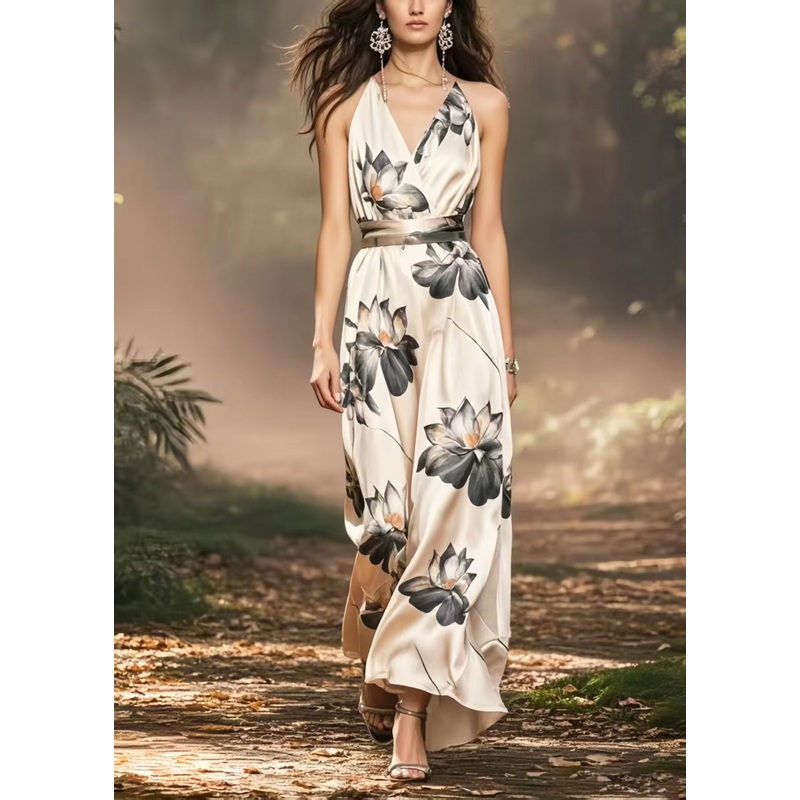 Italian Apricot Cinched Print Silk Robe Dresses Summer