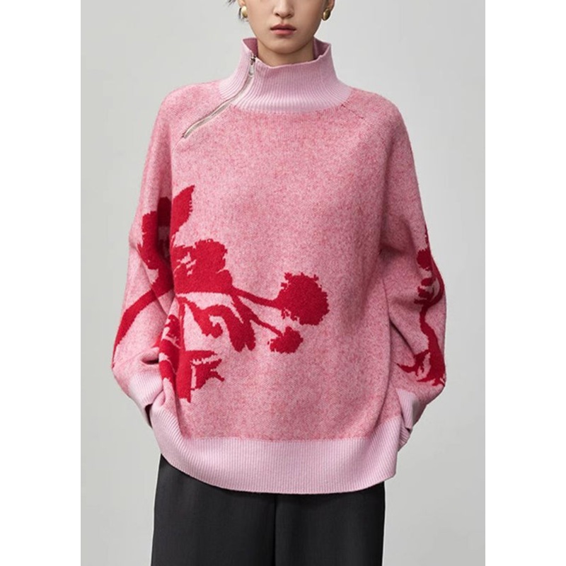 Original Design Pink Turtleneck Thick Wool Knit Sweaters Winter