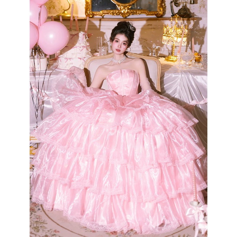 Strapless A Line Sweet 16 Ball Gown Tiered Prom Dress J7724